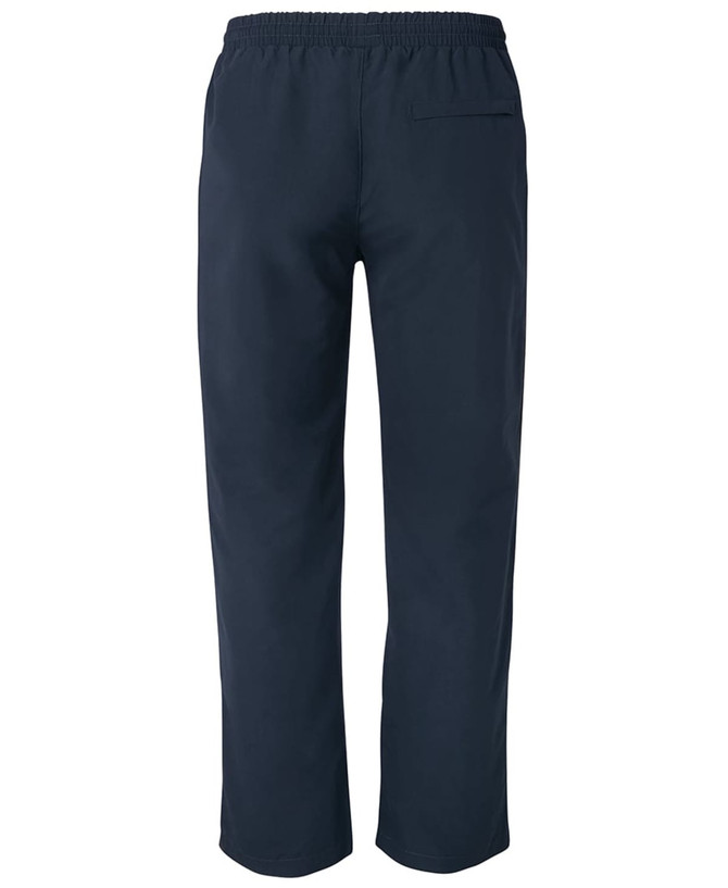 Track pants in navy blue with a drawstring waistband and a back pocket, featuring a small logo.