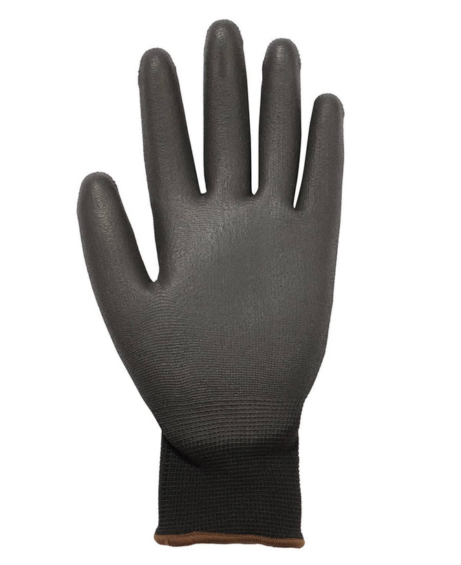 A breathable black glove with a textured surface and a brown wrist cuff, part of a 12 pack.