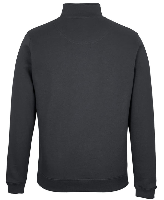 A dark green half-zip sweatshirt with long sleeves and a collar, featuring a plain back view.