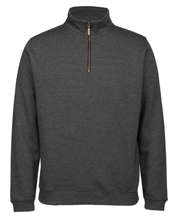 A grey brass 1/2 zip jumper featuring a high collar and a zip closure, with a simple design and no visible logos.