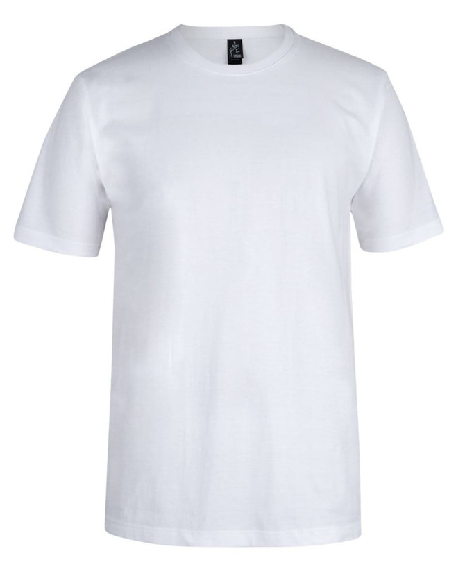 A white unisex T-shirt with short sleeves and a label inside. It has a simple design and is suitable for various occasions.