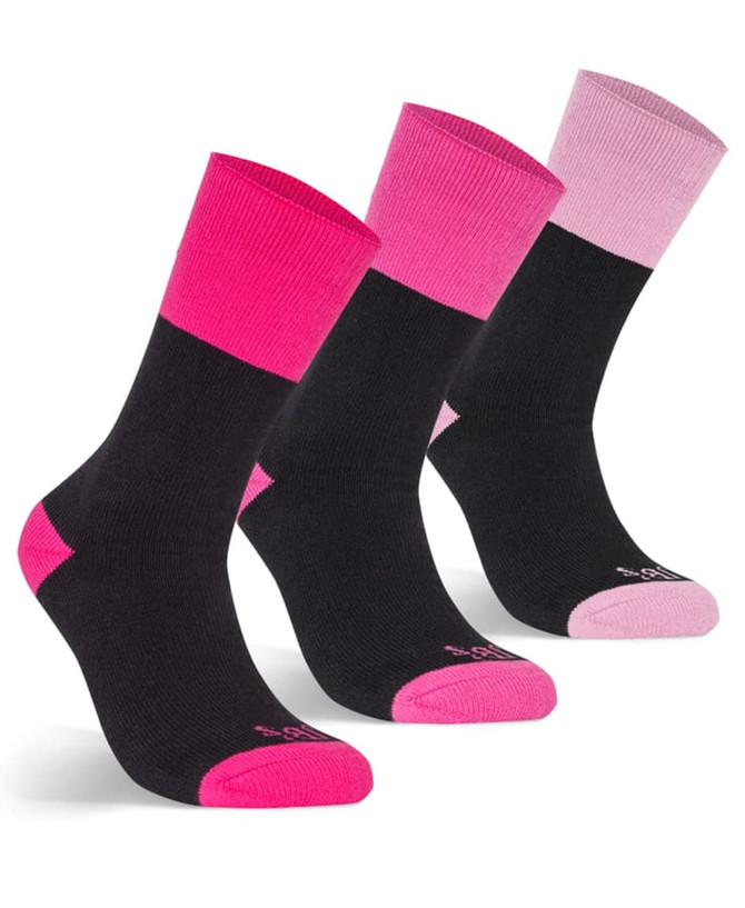 A pack of three ladies work socks in black with pink and light pink accents, featuring a subtle logo.