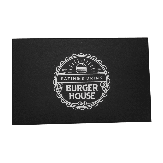 A black menu cover with the text "Burger House" and a burger graphic, featuring a decorative border.