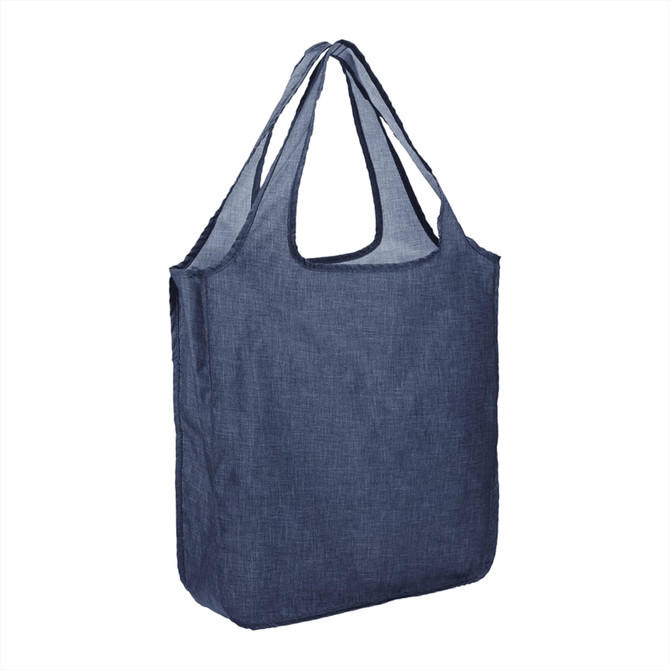 A large navy blue reusable shopper tote bag with two handles and a plain design. It features a logo.