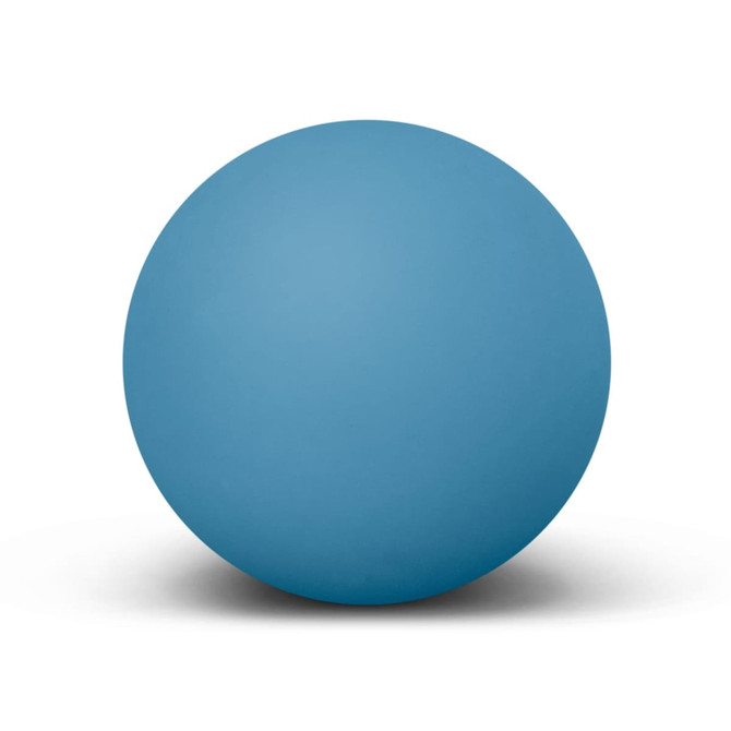 A blue Hi-Bounce Ball with a smooth surface and a round shape, featuring a logo.