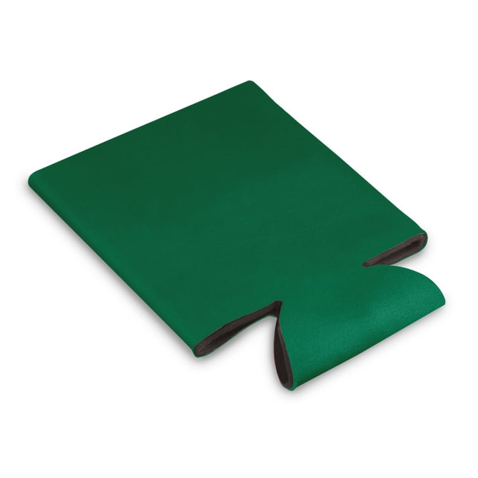 A green Budget Stubby Cooler designed to hold beverage cans, featuring a removable sleeve for easy storage.