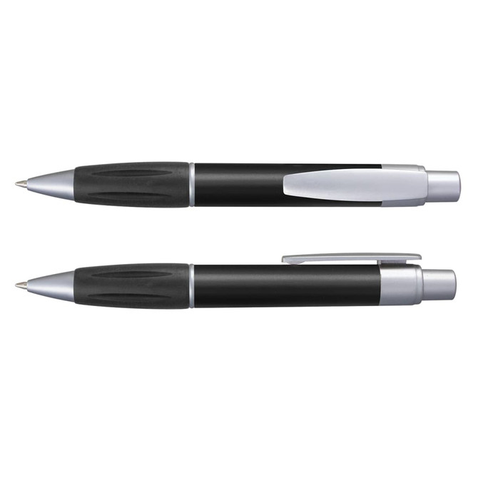 A black Matrix Metallic Pen with silver accents, featuring a sleek design and clip for easy attachment.