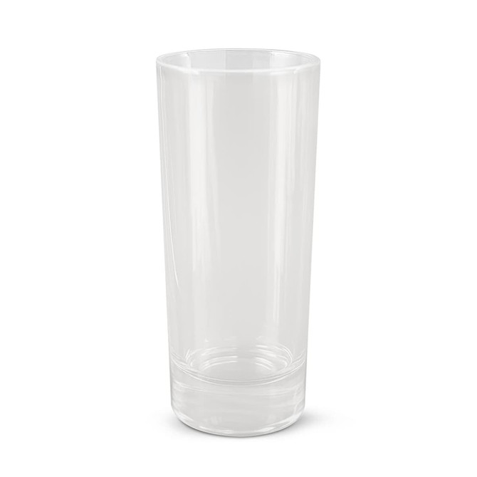 A clear shot glass with a simple, modern design, featuring a smooth finish and a sturdy base.