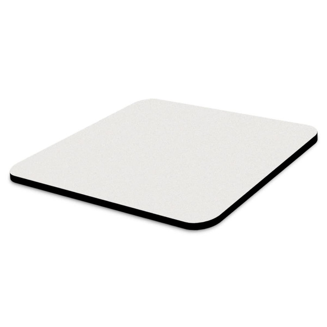 A Precision Mouse Mat featuring a smooth, white surface and rounded edges, complemented by a black underside.