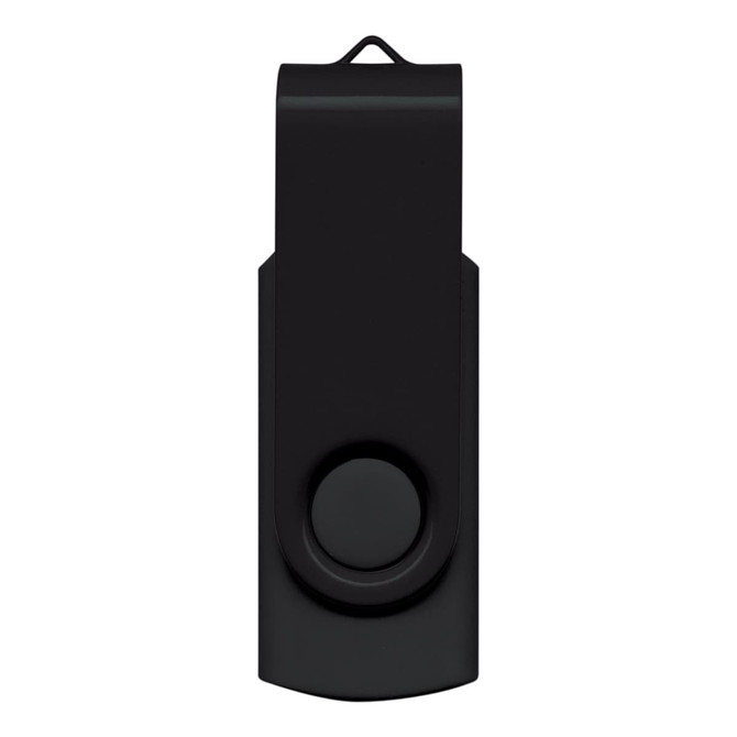 A black Helix 8GB Flash Drive featuring a swivel design for easy access.