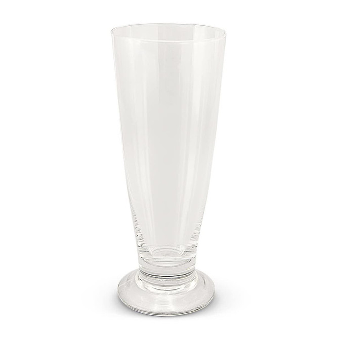 A beer glass with a sleek design featuring a tall, flared shape and a sturdy base, ideal for enjoying beverages.