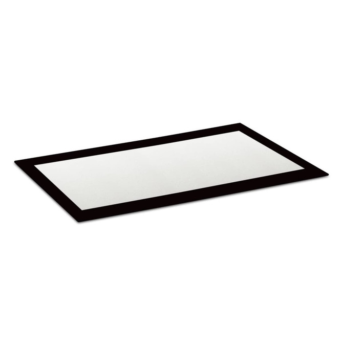 A rectangular counter mat with a black border and a smooth, blank surface.
