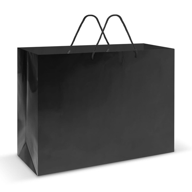 A black laminated carry bag, extra large, with dual black handles.