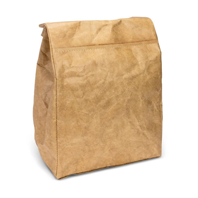 A kraft paper lunch bag with a simple, unadorned design, featuring a fold-over top.