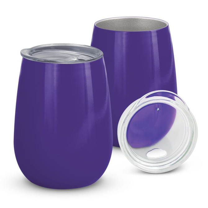 A drink bottle set featuring two purple vacuum cups and a clear lid. The cups have a smooth, glossy finish.
