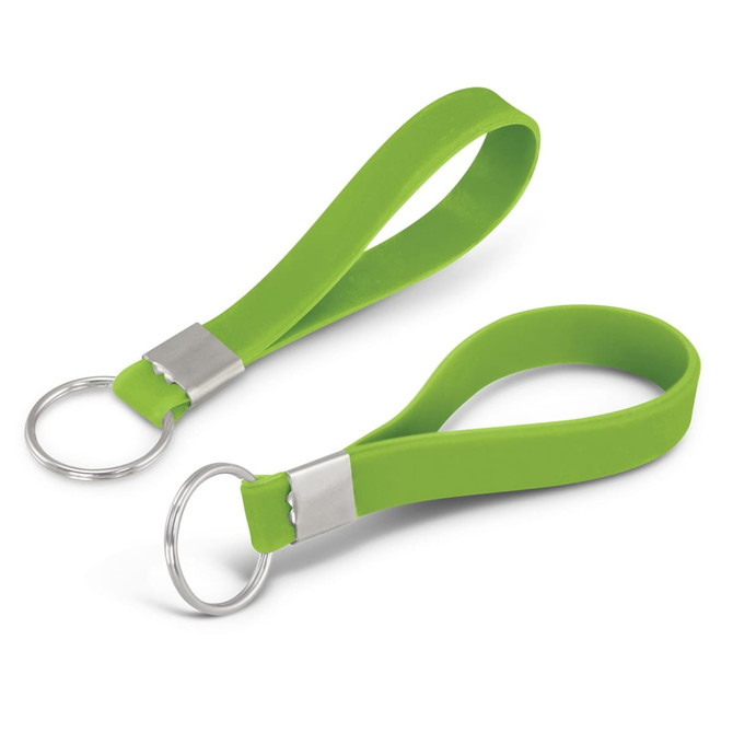 Two green silicone key rings with a metal attachment ring.