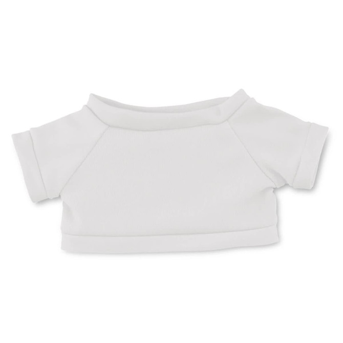 A white, short-sleeved top for plush toys, featuring a ribbed texture and classic styling.