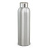 A drink bottle in a sleek, silver aluminium design with a rounded body and a secure screw-top lid.