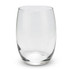 A clear, curved glass with a smooth base, designed for beverages. The glass has a minimalist style and no markings.