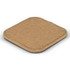 A square wireless charger in a natural brown colour with a textured finish and rounded edges. Features a logo.