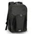A grey and black backpack with multiple compartments and a logo. Designed for practicality and style.