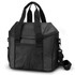 A black cooler bag with double handles and a detachable shoulder strap, featuring a mesh pocket on the front.