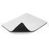 A slimline mouse mat featuring a white top surface and a black underside, with a slight curve at the edge.