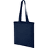 A navy blue canvas tote bag with two long handles and a spacious open design. It features a logo on one side.