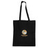 A black canvas tote bag with long handles and a logo featuring palm trees and the word "Vacation".