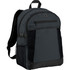 A dark grey expandable backpack with multiple compartments and a side mesh pocket, featuring a logo.
