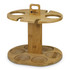 A bamboo wine rack featuring a circular design with spaces for holding multiple bottles. Eco-friendly and sturdy.