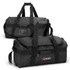 Aquinas 50L duffle bag in black with dual handles and a front pocket, featuring a logo on one side.