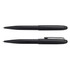 A black Onyx Writing Set featuring two sleek, matching ballpoint pens. It includes a logo on the pens.