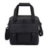 A black cooler bag with a front flap, adjustable shoulder strap, and dual handles for easy carrying.