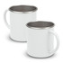 A white coffee mug with a stainless steel interior and a handle, featuring a simple design.