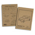 A brown cardboard packaging featuring assembly instructions for a wooden hatchback car model with illustrations.