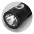 A black rechargeable torch featuring a silver button and a reflective lens. It has a branding logo on its side.