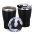A drink bottle set featuring two black vacuum cups with clear lids and stainless steel accents.