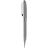 A metal ballpoint pen in silver with a sleek design and a clip. It features branding on the surface.