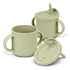 A drink bottle set featuring two soft green kids sipper cups with handles and straw lids.