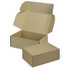 A brown die cut box with a locking lid, featuring an open and a closed position, showcasing its cardboard construction.