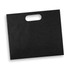 A large black die cut paper bag with a handle. The bag is flat and landscape-oriented.