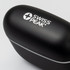 A black charging case for earbuds with a logo, designed for Swiss Peak TWS Earbuds 2.0.