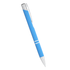 A blue metal ballpoint pen featuring a silver clip and accents. The pen has a textured grip for comfort.