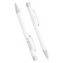 A white ballpoint pen with a silver clip and accents, featuring a branding logo. Two pens are displayed.