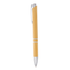 A bamboo ballpoint pen with silver accents and a sleek design. The pen features a logo on its barrel.