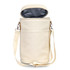 A double wine cooler bag in cream colour with a grey interior, featuring a shoulder strap and a front pocket.