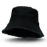 A black Raw Edge Bucket Hat with a frayed brim and an inner fabric lining. It features a branding logo.