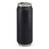 A drink bottle in matte black with a metallic silver lid and a drinking opening at the top. Features a logo.