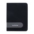 A sleek black compendium with a grey accent, featuring a logo on the front. Ideal for office and business use.